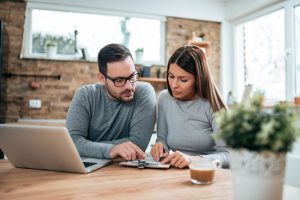 Couple doing finances at home